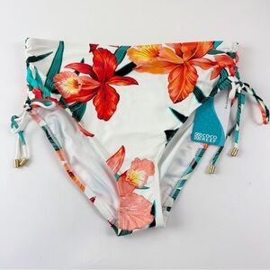 Coco Reef Bikini Bottom Womens Large Orange White Floral Side Tie Swim NWT